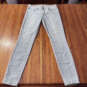 Women’s Paige Verdugo Ultra Skinny rhinestone-studded light blue jeans. Size 30